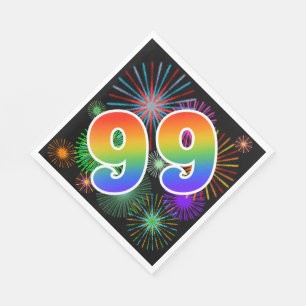 Colourful Fireworks + Rainbow Pattern "99" Event # Napkin