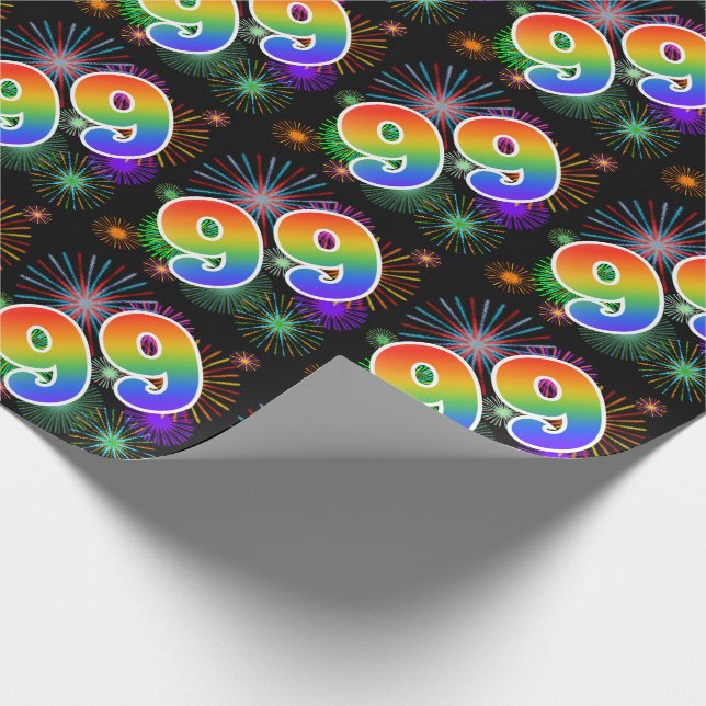 Colourful Fireworks + Rainbow Pattern "99" Event # Wrapping Paper (Corner)