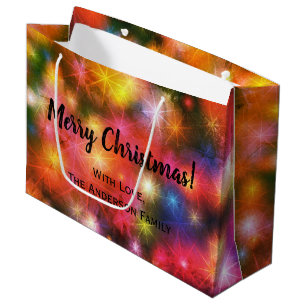 Colourful Fireworks Universe Stars Merry Christmas Large Gift Bag