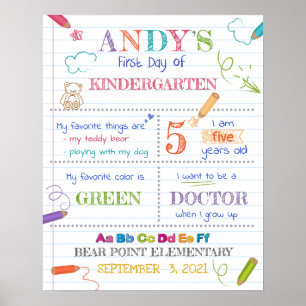 Colourful First Day of Kindergarten Sign
