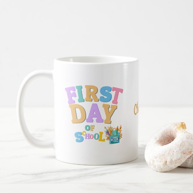 Colourful First Day of School Personalised Mug (With Donut)