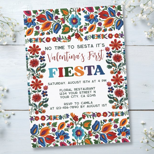 Colourful First Fiesta 1st Birthday Folk Art Flora Invitation (Creator Uploaded)