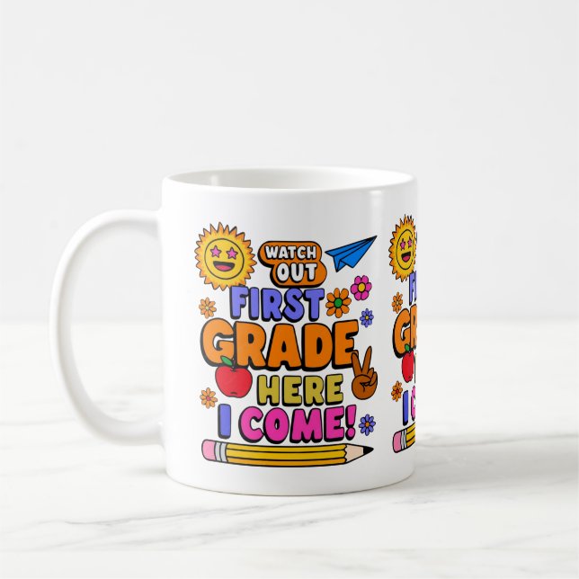 Colourful First Grade Back To School Vector Design Coffee Mug (Left)