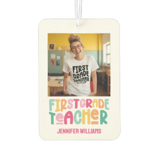 Colourful First Grade Teacher Photo Text Design Car Air Freshener