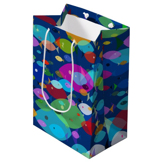 Colourful Fish Abstract Pattern Blue Medium Gift Bag (Front Angled)