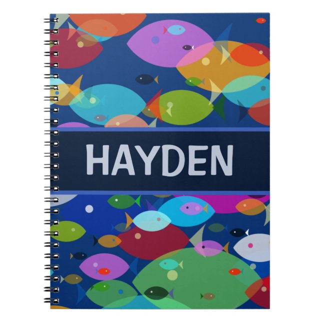 Colourful Fish Abstract Pattern Blue Personalised Notebook (Front)