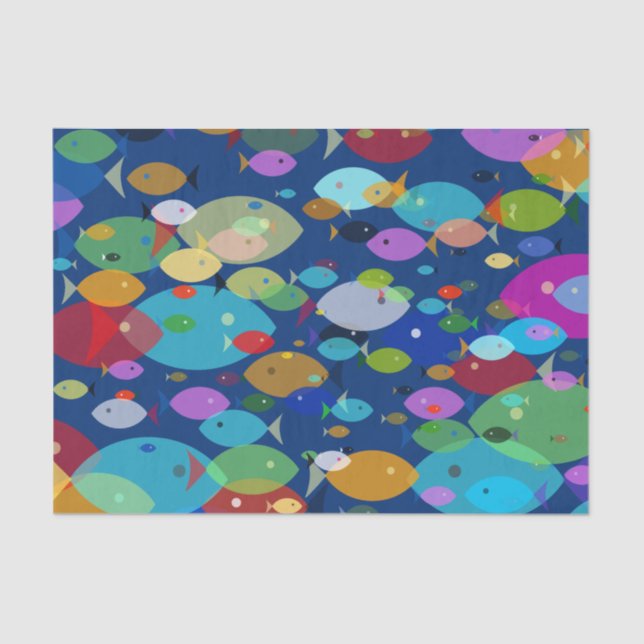 Colourful Fish Abstract Pattern Blue Tissue Paper (Front)