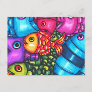 Colourful Fish Abstract sealife original Art  Postcard