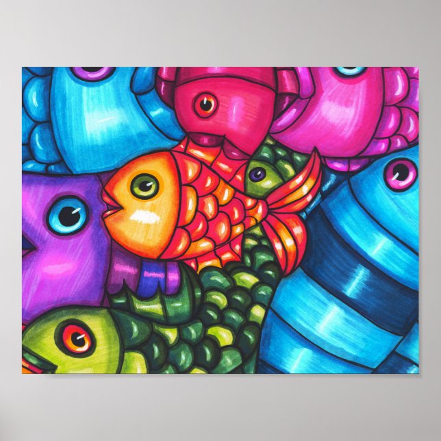 Colourful Fish Abstract sealife original Art  Poster (Front)