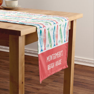 Colourful Fish Anchor Watercolor Name  Short Table Runner