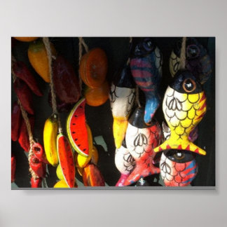 colourful fish and fruit at market poster