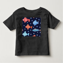 Colourful Fish and Pearls on Navy Blue Background 
