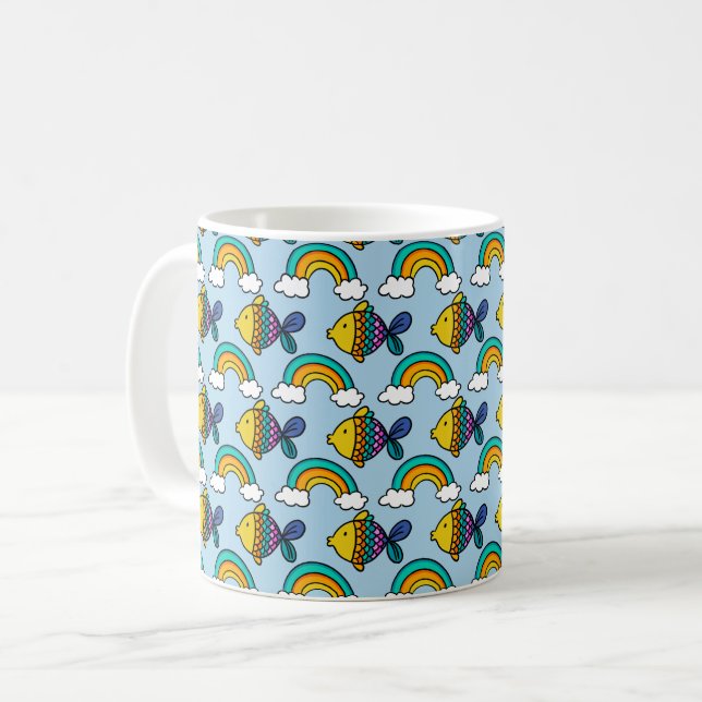 Colourful Fish and Rainbow Mug (Front Left)