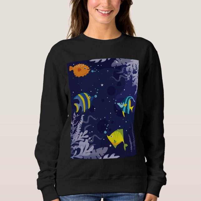 Colourful Fish And Seaweed With Bubble In Aquarium Sweatshirt (Front)