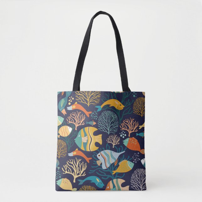 Colourful fish: aquatic plants pattern. tote bag (Front)