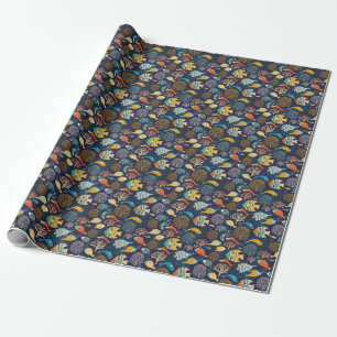 Colourful fish: aquatic plants pattern. wrapping paper