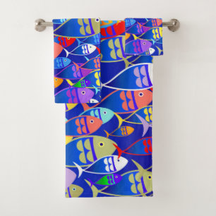 Colourful Fish Art Deco Design Bath Towel Set