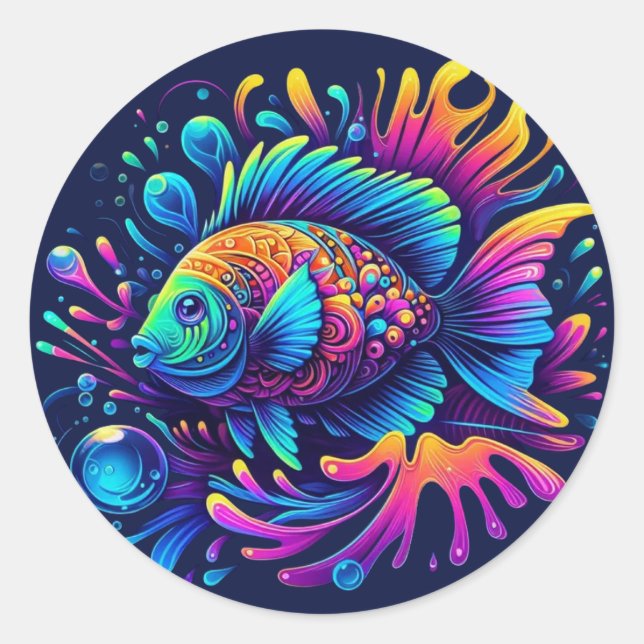 Colourful Fish Classic Round Sticker (Front)
