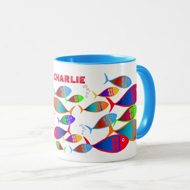 Colourful Fish Custom Text Mug (Front Right)