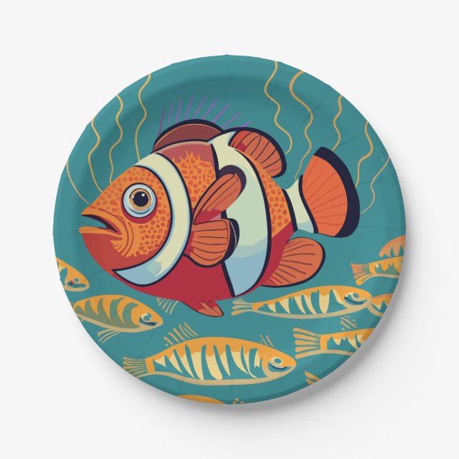 Colourful fish in the reef paper plate (Front)