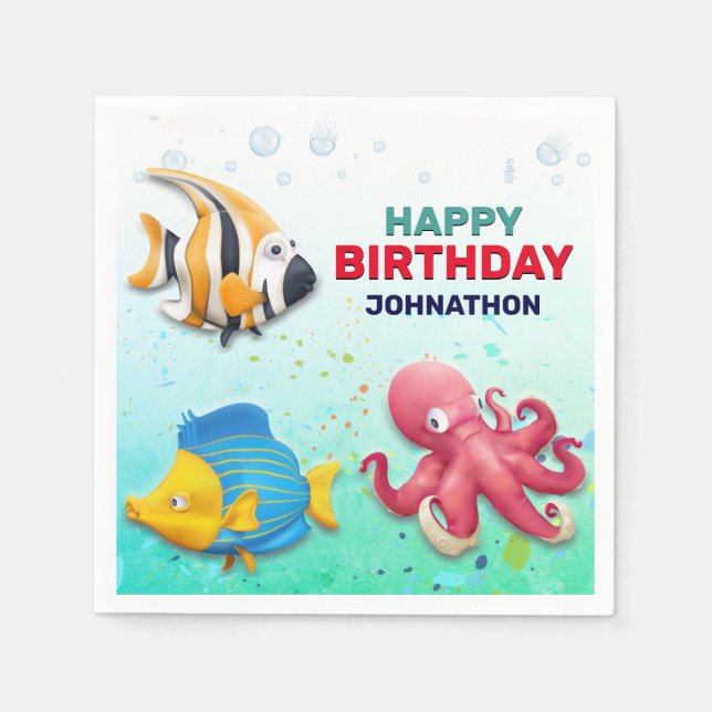 Colourful Fish Kids Birthday Party Napkin (Front)