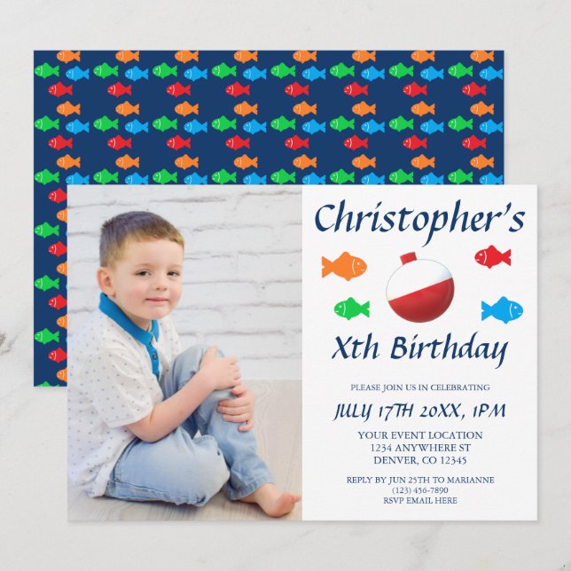 Colourful Fish Kids Boy Any Age Birthday Invitation (Front/Back)
