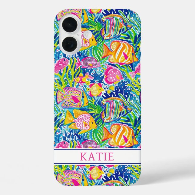Colourful Fish Monogrammed Case-Mate iPhone Case (Back)