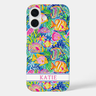 Colourful Fish Monogrammed iPhone 16 Case