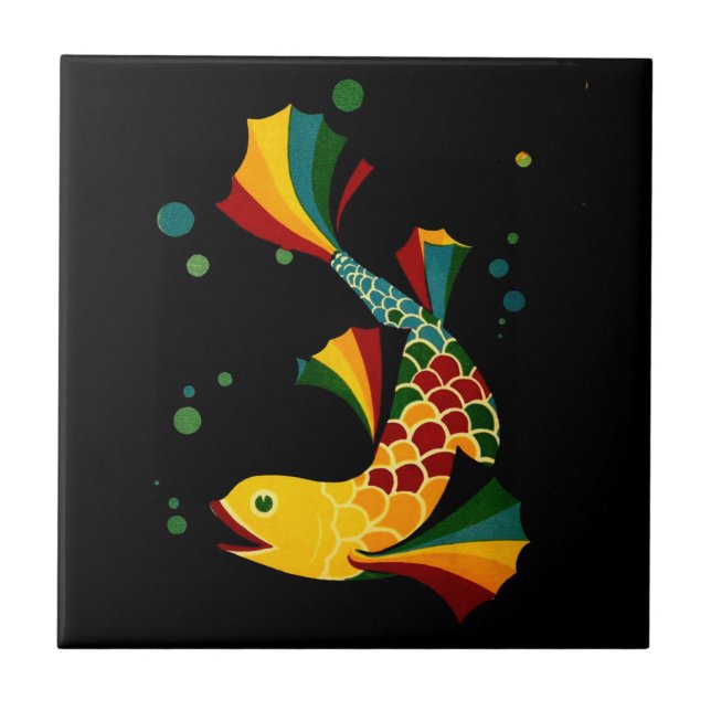 colourful fish ‘n bubbles ceramic tile (Front)
