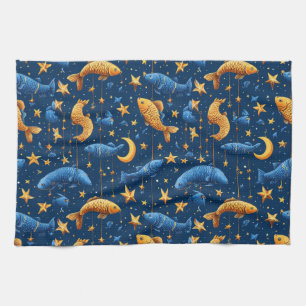 Colourful fish pattern tea towel