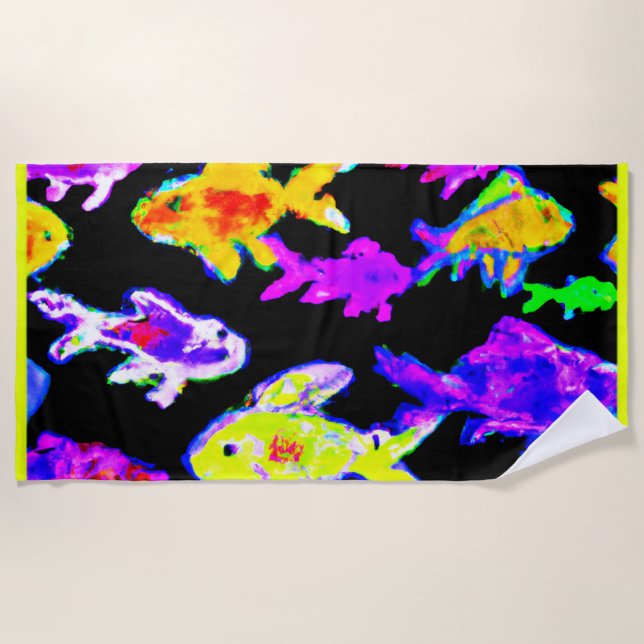 Colourful Fish Patterns Painting Art. Buy Now Beach Towel (Front)