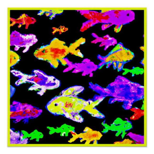 Colourful Fish Patterns Painting Art. Buy Now Poster (Front)