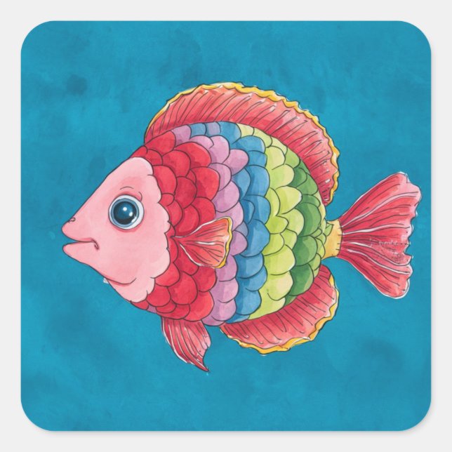Colourful Fish Square Sticker (Front)