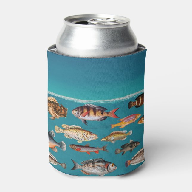 Colourful Fish Under Blue Ocean Water Can Cooler (Can Front)