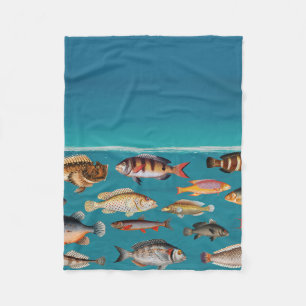 Colourful Fish Under Blue Ocean Water Fleece Blanket