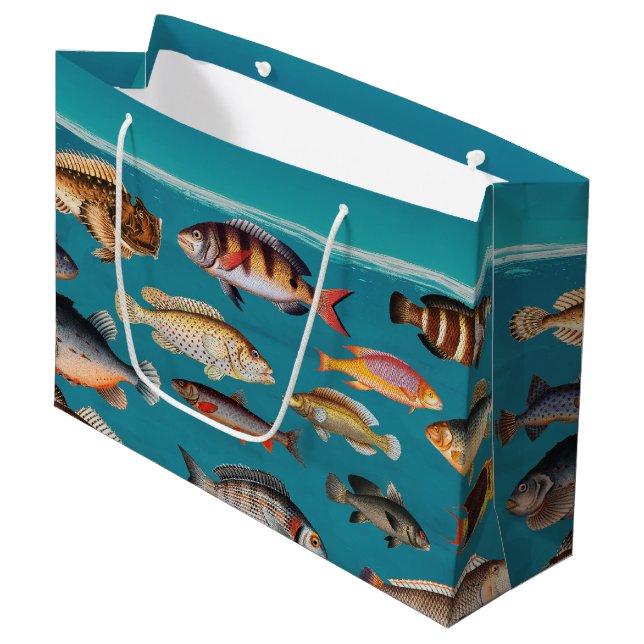 Colourful Fish Under Blue Ocean Water  Large Gift Bag (Front Angled)