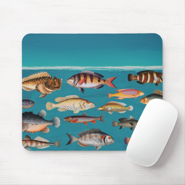 Colourful Fish Under Blue Ocean Water  Mouse Pad (With Mouse)