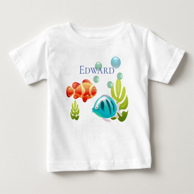 Colourful Fish with Bubbles & Seaweed Baby T-Shirt (Front)