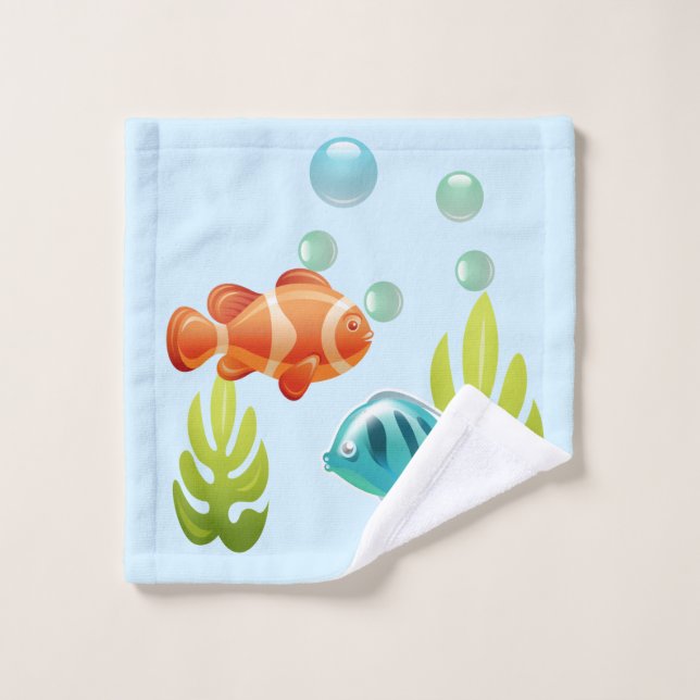 Colourful Fish with Bubbles & Seaweed Bath Towel Set (Wash Cloth)