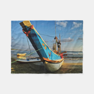 Colourful Fishing Boat By The Ocean Fleece Blanket