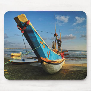 Colourful Fishing Boat By The Ocean Mouse Pad