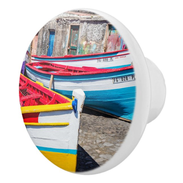 Colourful Fishing Boats, Cape Verde Ceramic Knob (Right)