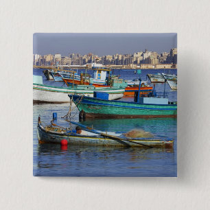 Colourful fishing boats in the Harbour of 15 Cm Square Badge