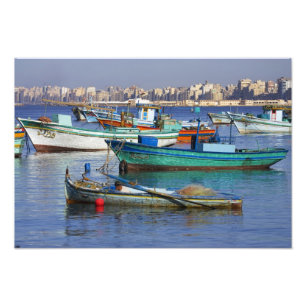 Colourful fishing boats in the Harbour of Photo Print