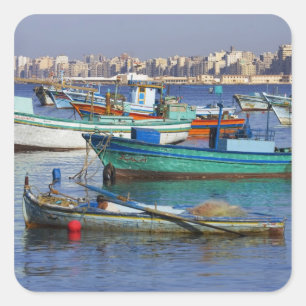 Colourful fishing boats in the Harbour of Square Sticker