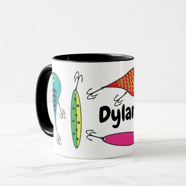 Colourful Fishing Lures Name Coffee Mug (Front Left)