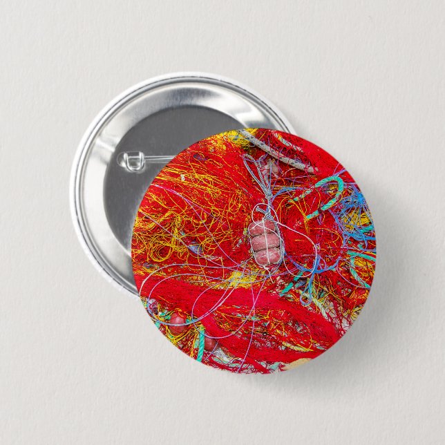 Colourful fishing nets 6 cm round badge (Front & Back)
