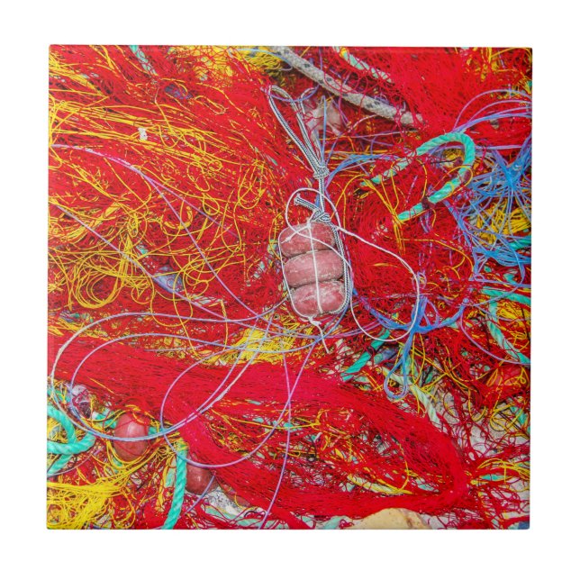 Colourful fishing nets ceramic tile (Front)