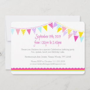 Colourful flags girls 4th birthday party invite
