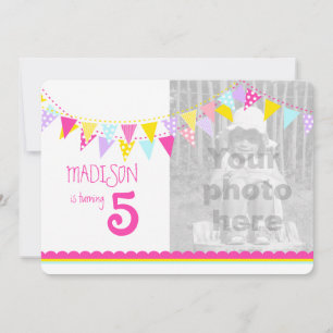 Colourful flags girls 5th birthday party invite